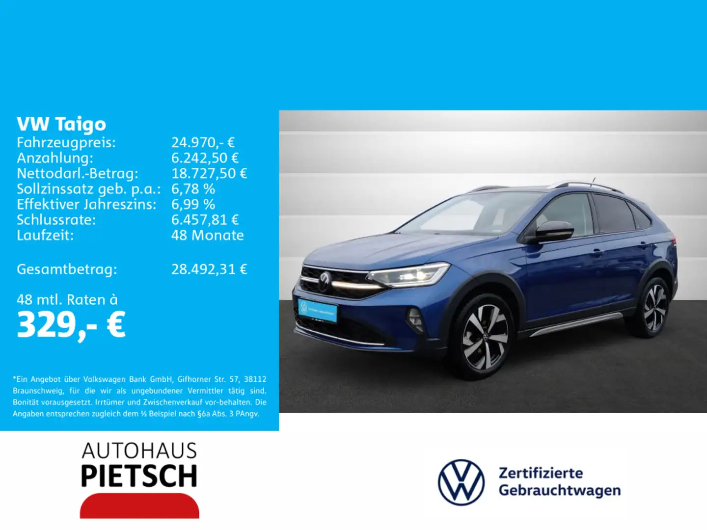 Volkswagen Taigo 1.0 TSI Style IQ.Light NAV ACC Dig.Cockpit Blau - 1