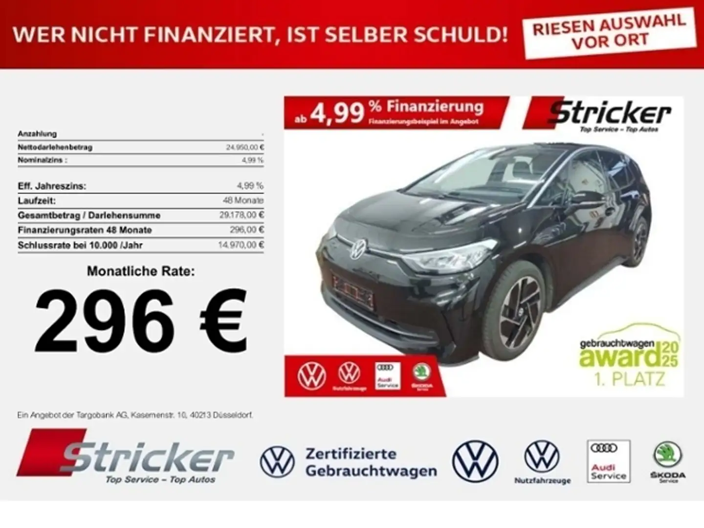 Volkswagen ID.3 Pro 150/58 296,-ohne Anzahlung Navi ACC Schwarz - 1
