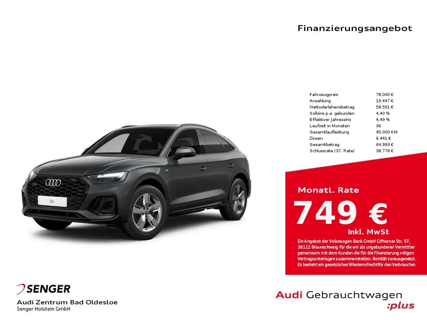 Audi Q5 Sportback S line 40 TDI quattro Grijs - 1