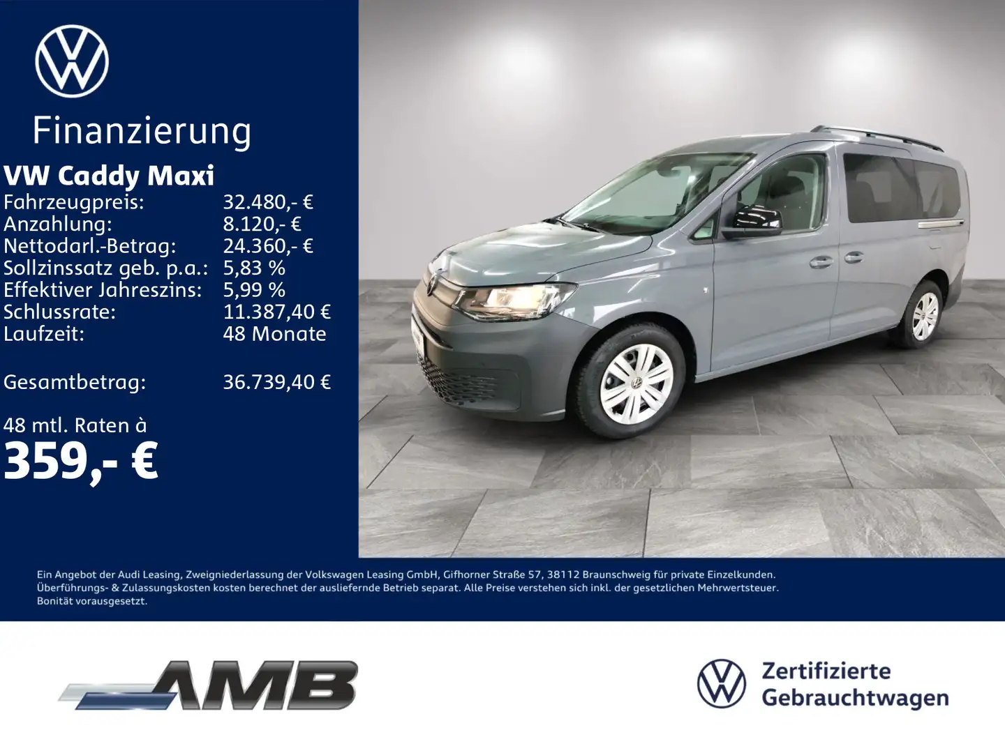 Volkswagen Caddy Kombi 2.0 TDI AHK/Standhzg/RFK/10.29G Gris - 1