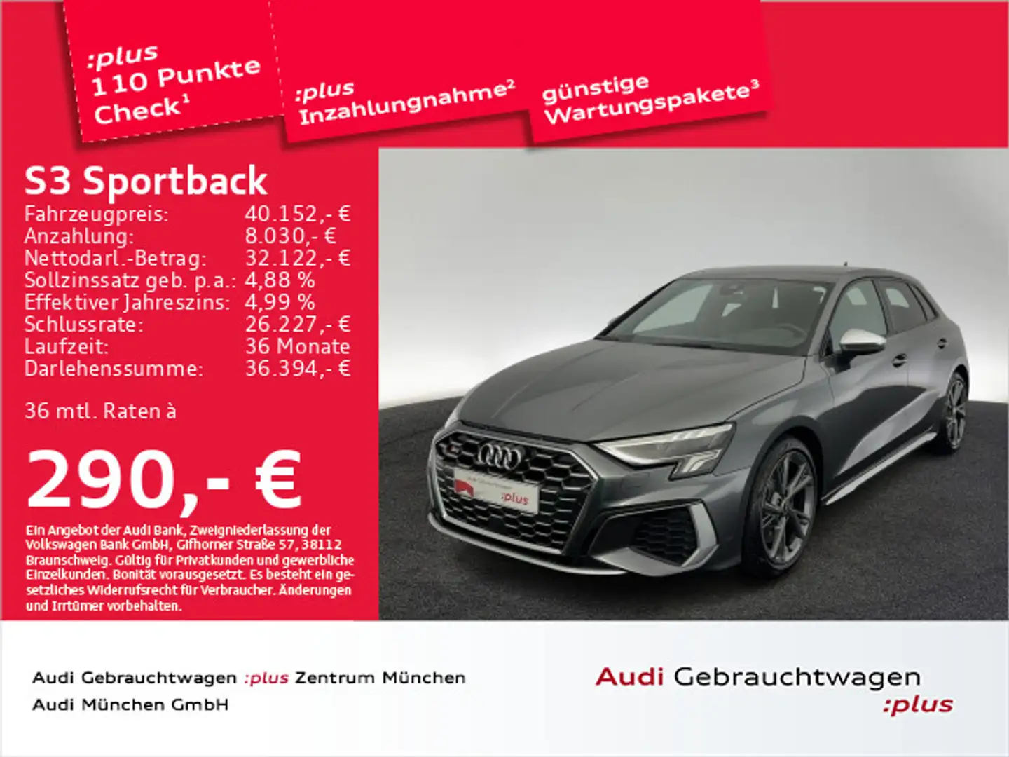 Audi S3 TFSI S tronic HuD/Navi+/Virtual+ Gris - 1