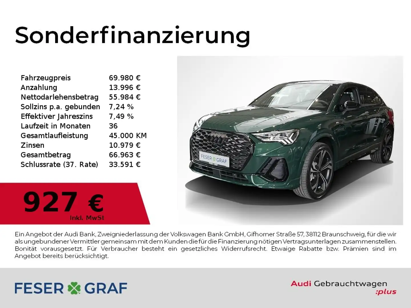 Audi Q3 Sportback S line 45 TFSI quattro Matrix AHK Grün - 1