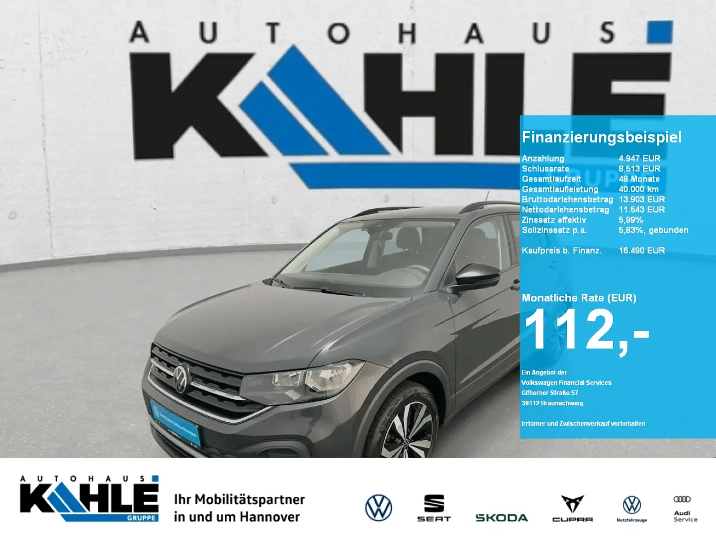 Volkswagen T-Cross 1.0 TSI Life PDC Climatronic Winterpaket Grau - 1