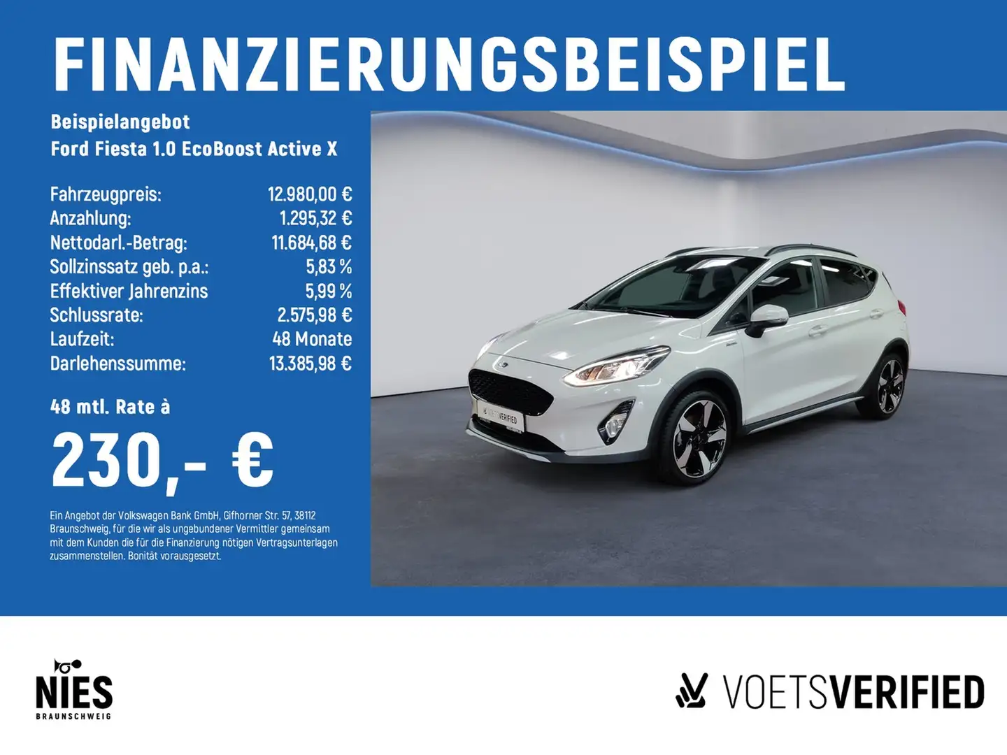 Ford Fiesta 1.0 EcoBoost Active X PDC H+SHZ+NAVI Weiß - 2