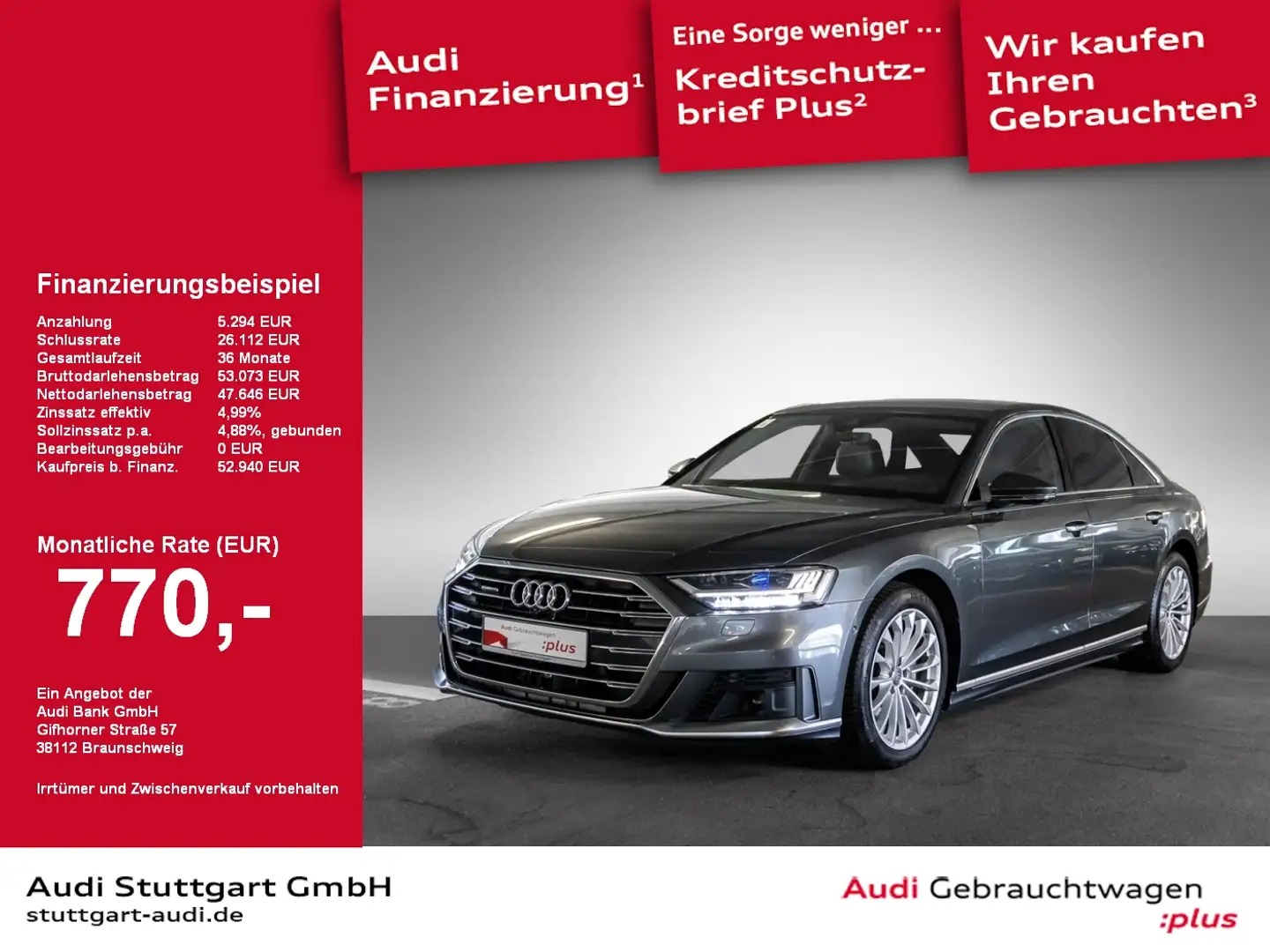 Audi A8 50 TDI quattro Laser HeadUp Nacht TV 360° B&O Grau - 1