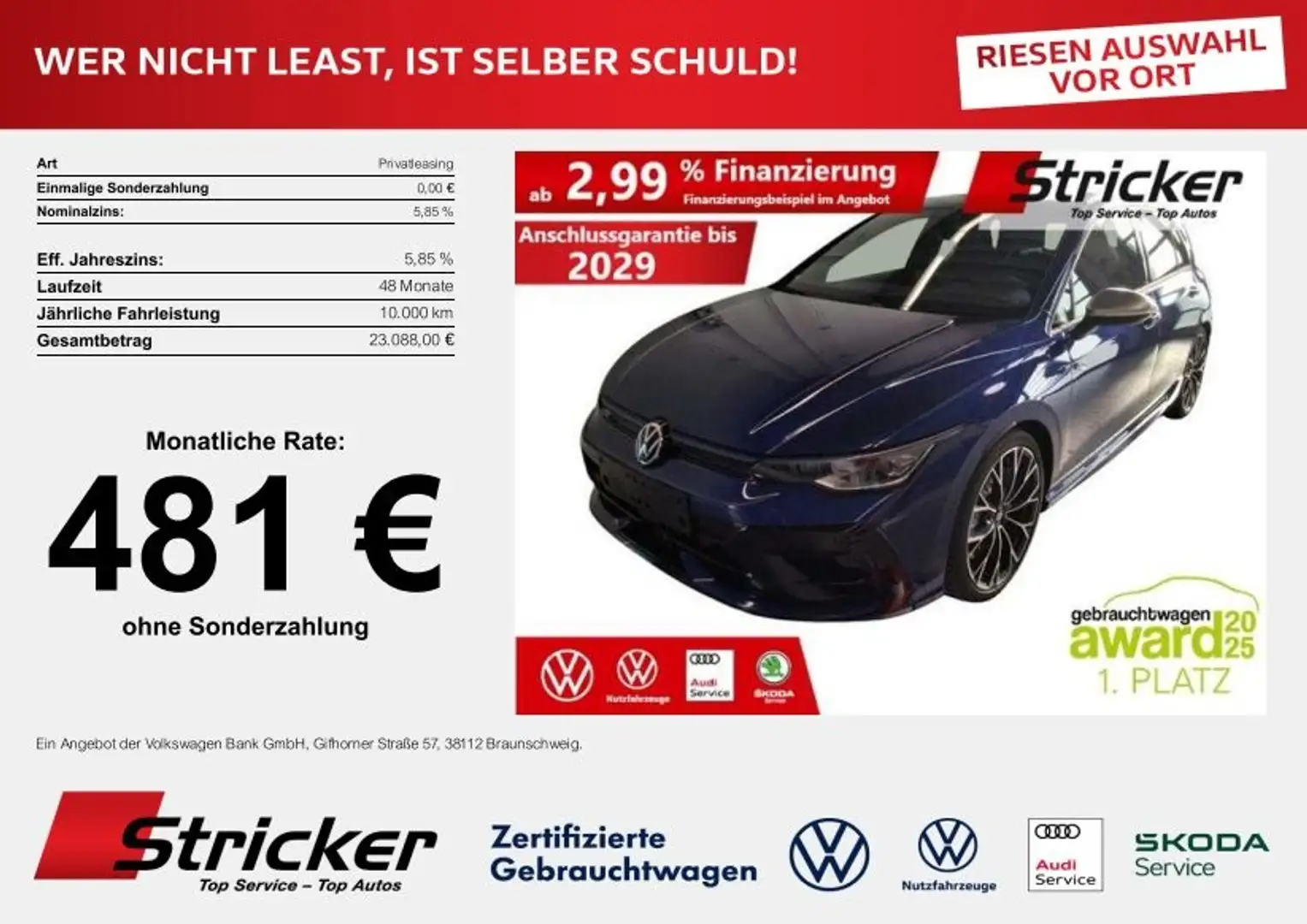 Volkswagen Golf R 2.0TSI 398,-ohne Anzahlung AHK Matrix 270km/h Blau - 2