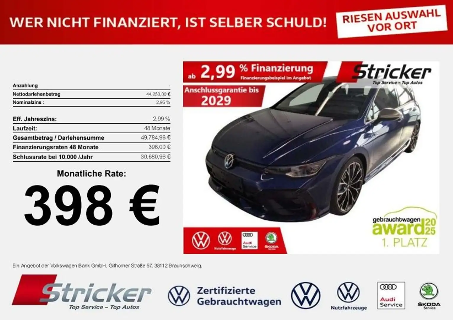 Volkswagen Golf R 2.0TSI 398,-ohne Anzahlung AHK Matrix 270km/h Blau - 1