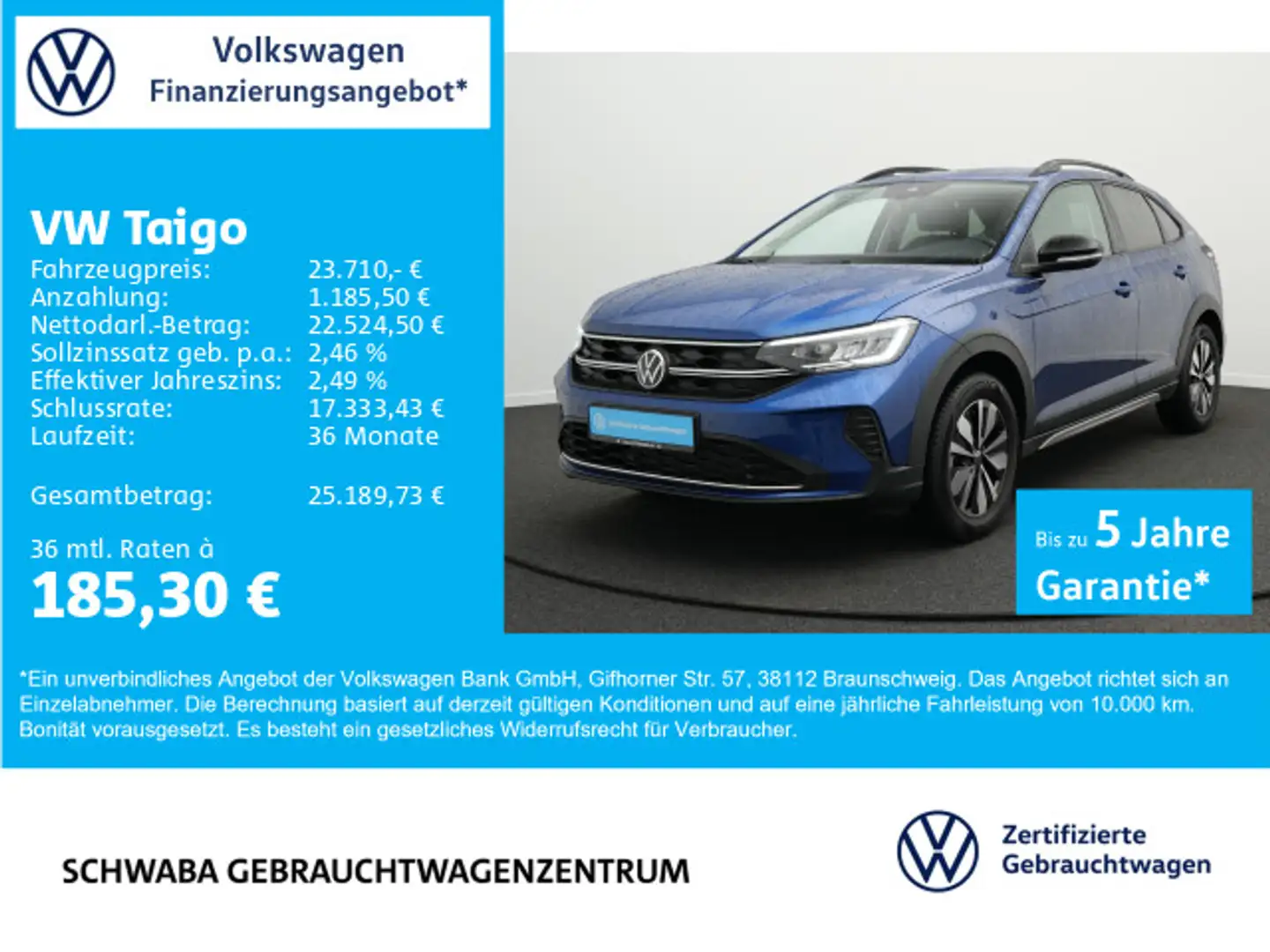 Volkswagen Taigo Goal 1.0 TSI DSG *ACC*AHK*LED*R-KAM*16''* Bleu - 1