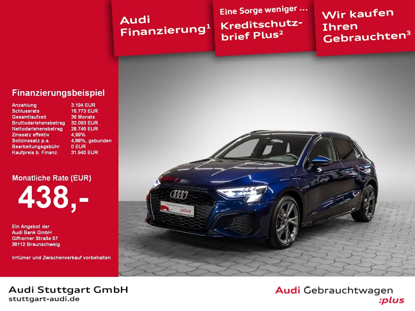 Audi A3 Sportback 40 TFSI e S line Matrix HUD Keyless Blau - 1