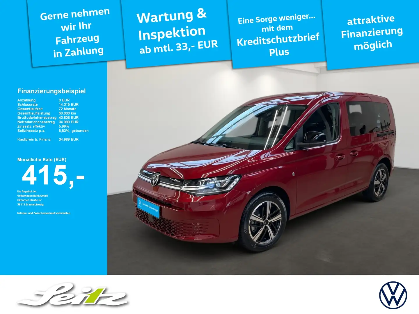 Volkswagen Caddy 2.0 TDI Life *NAVI*PDC*LED*SITZH* Rot - 1