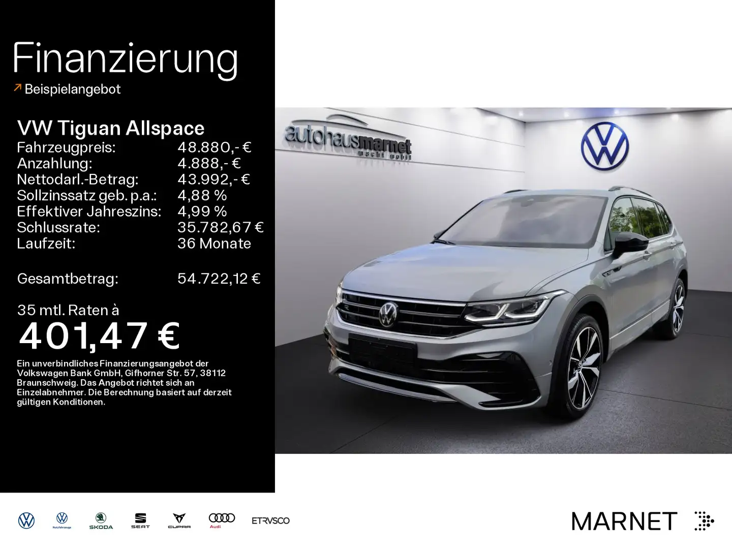 Volkswagen Tiguan Allspace 2.0 TDI 4M DSG R-Line AHK*H&K* Silber - 1