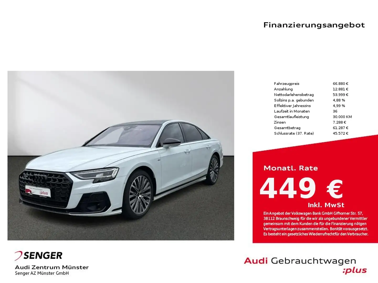 Audi A8 50 TDI quattro S line Pano Massagesitz B&O Blanc - 1