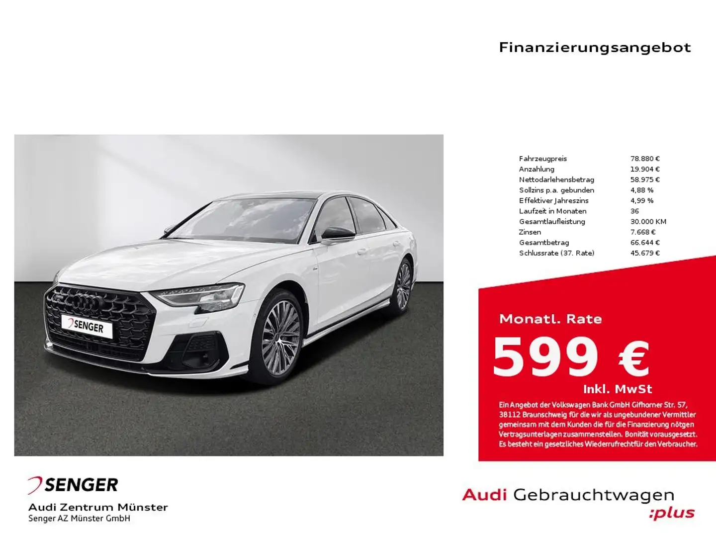 Audi A8 50 TDI quattro S line Pano Massagesitz B&O Weiß - 1