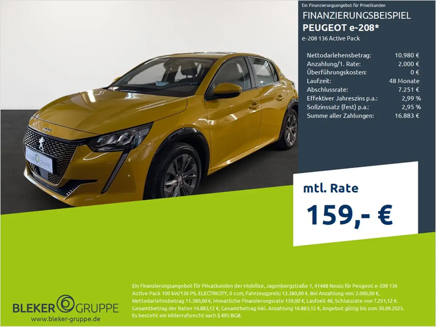 Peugeot e-208 136 Active Pack Geel - 1