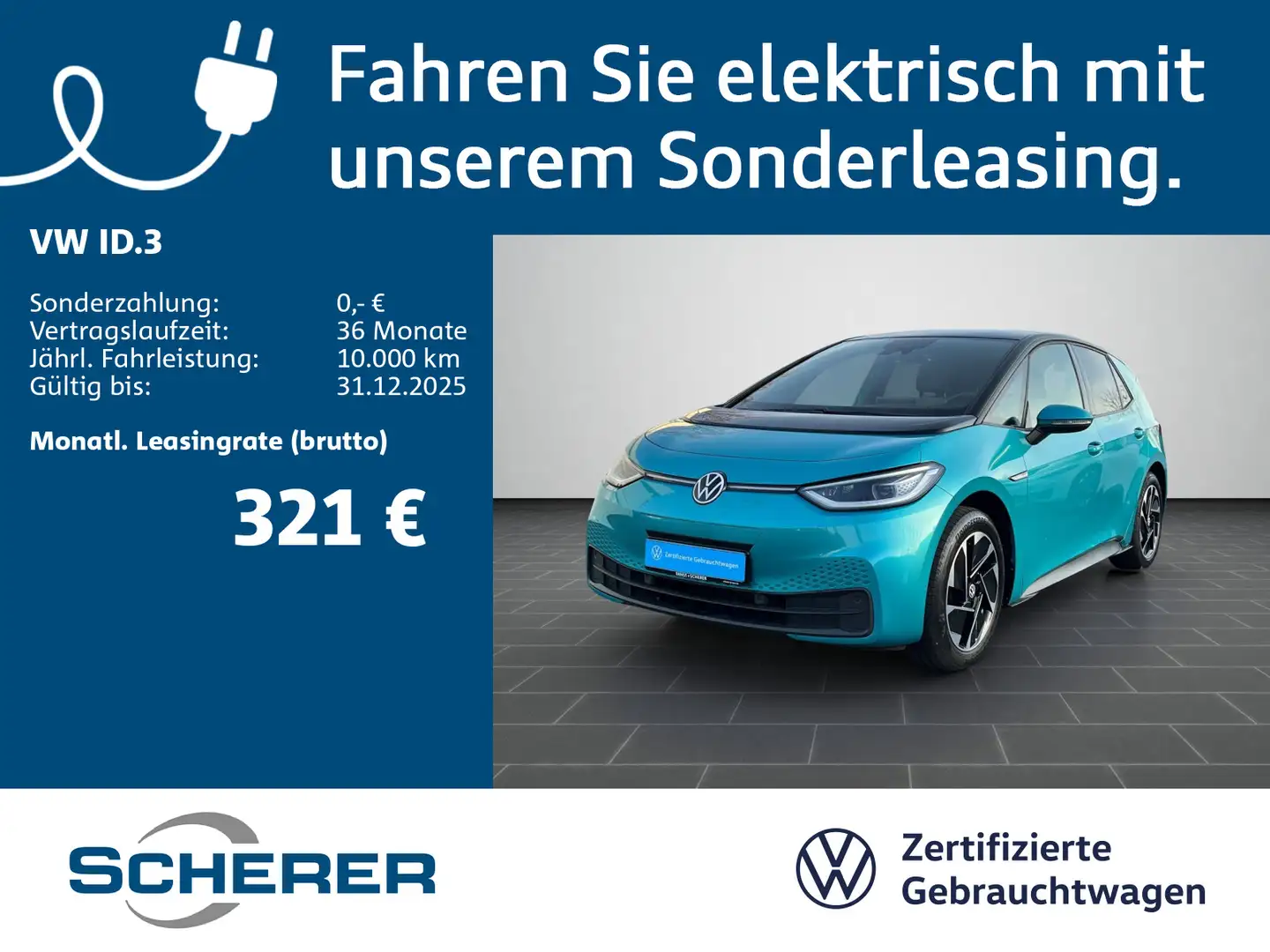 Volkswagen ID.3 Pro 58 kWh ACC+Pano+HuD+Kamera+Navi+App+Sit Grün - 1