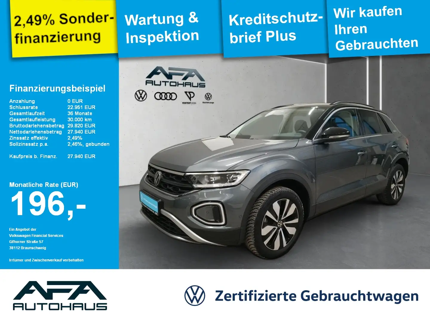 Volkswagen T-Roc 2.0 TDI GOAL DSG AHK*Navi*LED*ACC*App-Con. Grau - 1