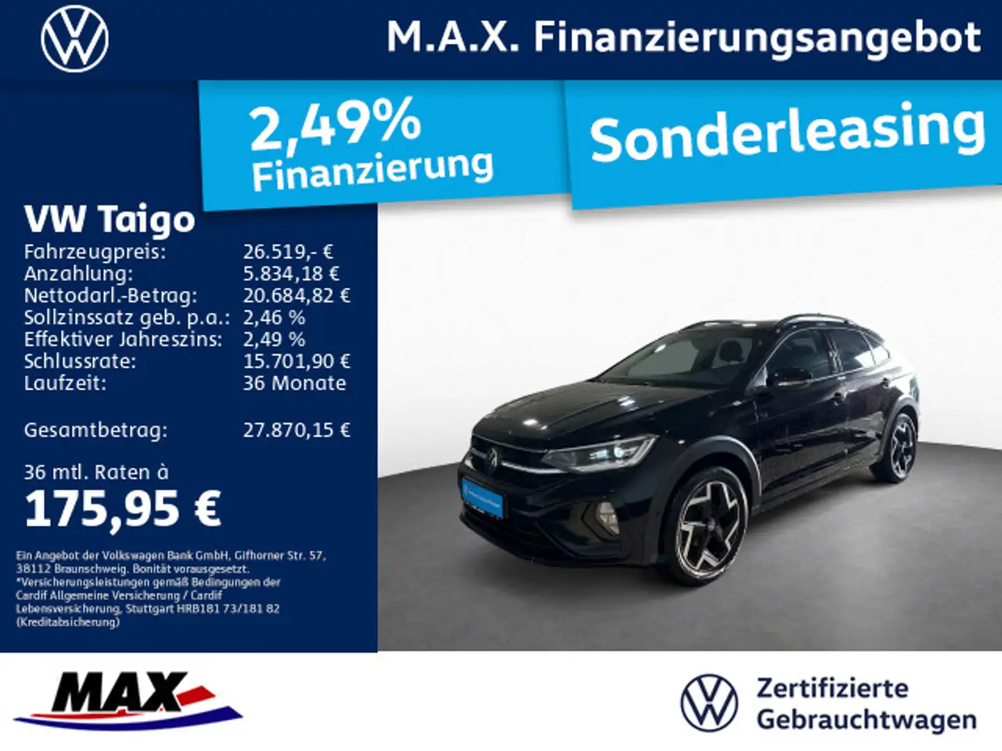Volkswagen Taigo 1.0 TSI DSG R-LINE KAMERA+SHZ+ACC+IQ.LIGHT Schwarz - 1