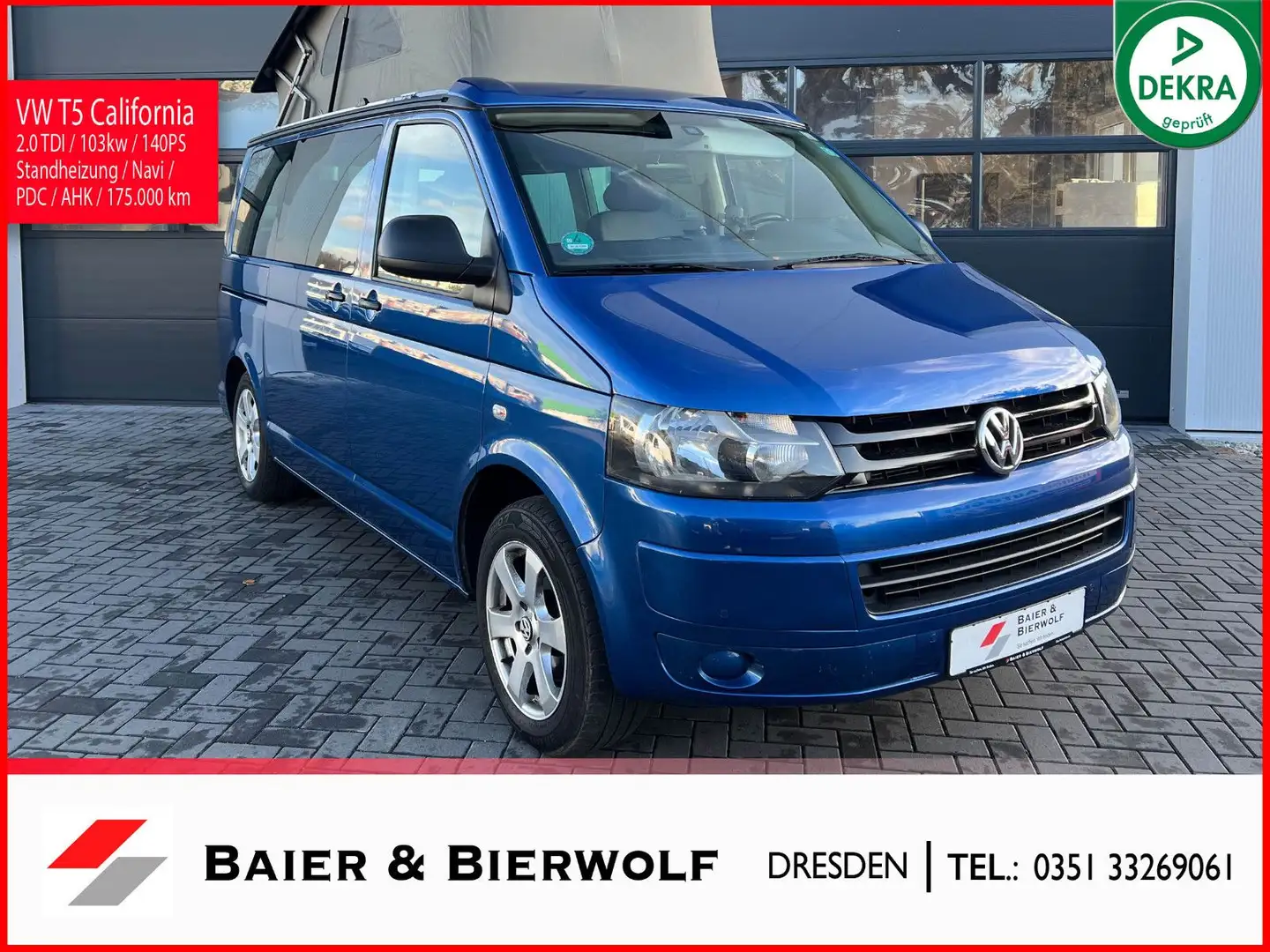 Volkswagen T5 California Beach Aufstelldach Navi PDC Standh Blau - 1