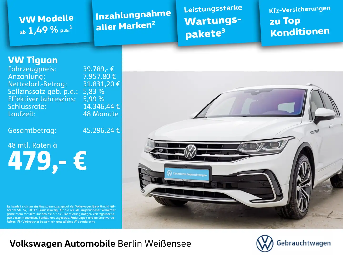 Volkswagen Tiguan 2.0 TSI R-Line*4M*DSG*360*PANO*SHZ*MATRIX Weiß - 1