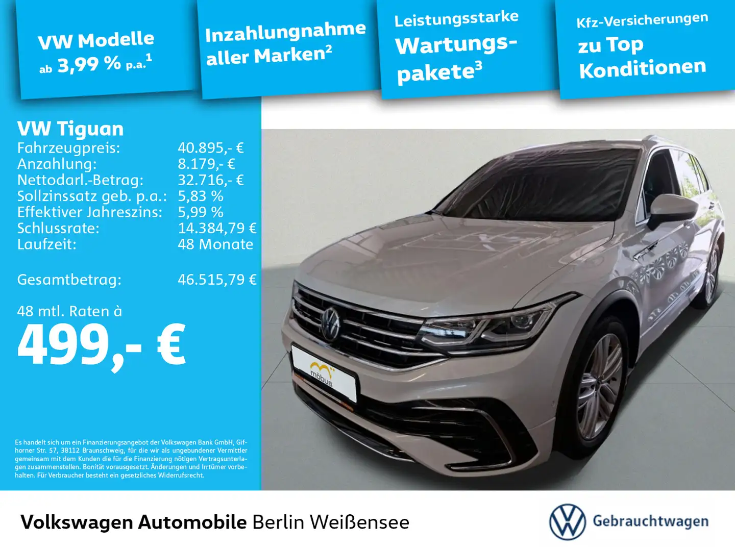 Volkswagen Tiguan 2.0 TSI R-Line*4M*DSG*360*PANO*SHZ*MATRIX Weiß - 1