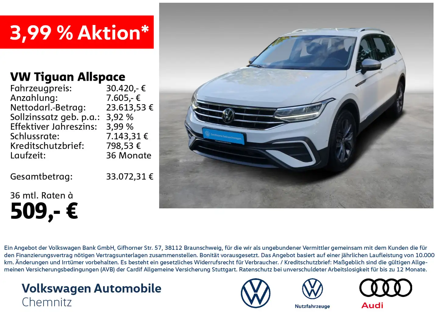Volkswagen Tiguan Allspace 2.0 TDI Life 4Motion AHK Weiß - 1