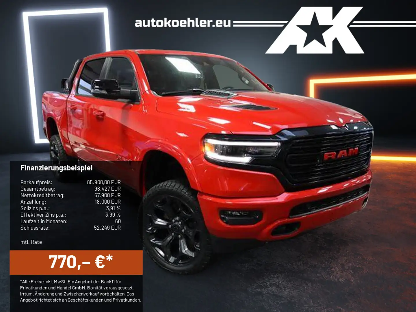 Dodge RAM V8 Limited AK-Customs Edition,4 Zoll Bodylift ! Rot - 1