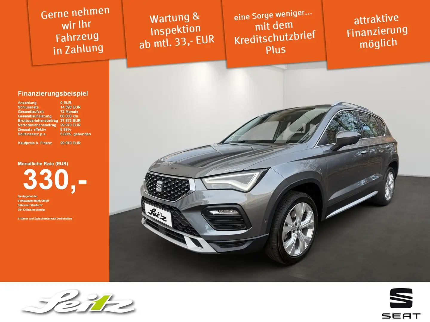 SEAT Ateca 2.0 TDI DSG Xperience AHK. LED. Navi. Rückfahrkame Grijs - 1