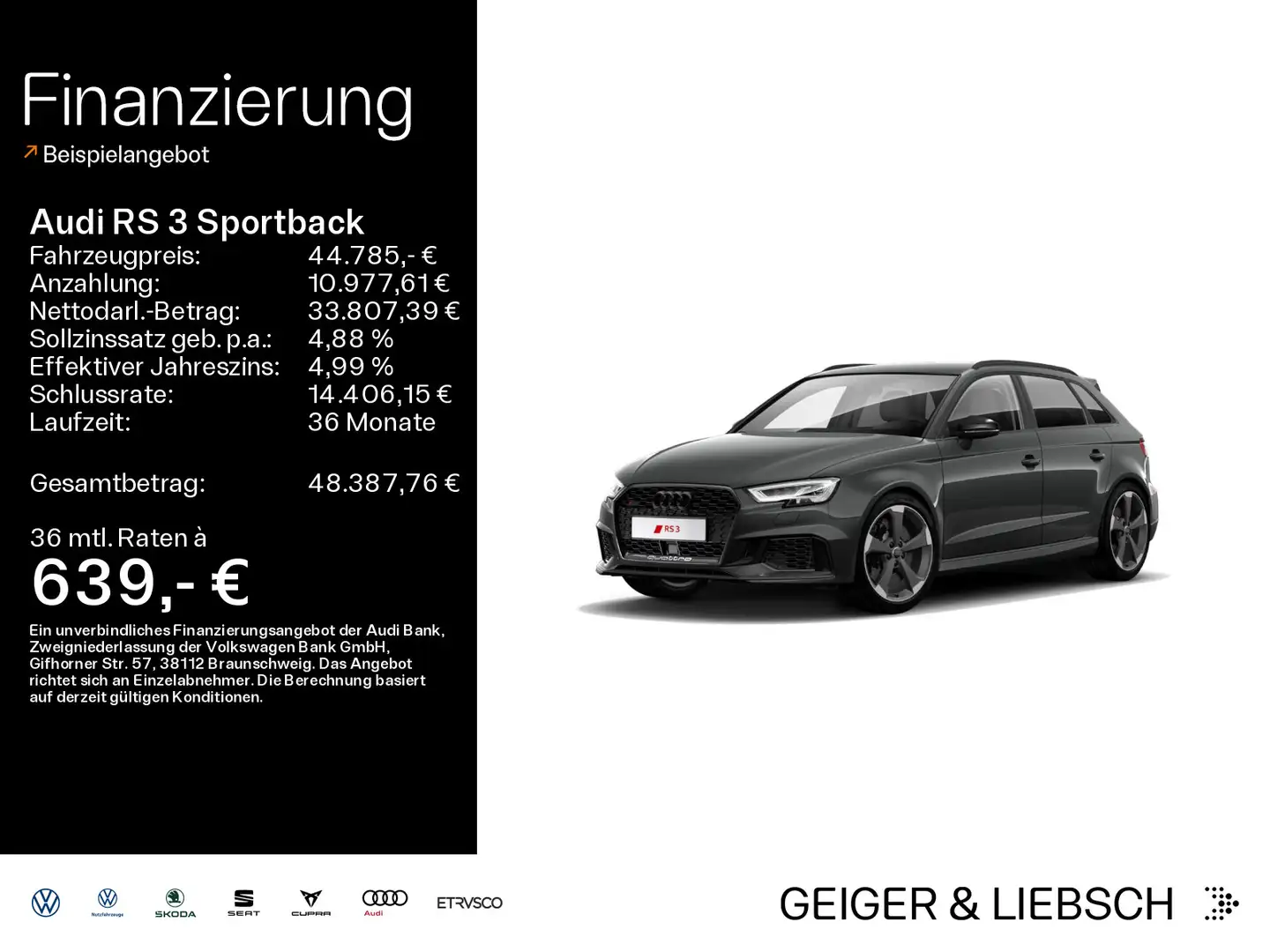 Audi RS3 2,5 TFSI Matrix+B&O+Raute+SPAGA Gris - 1