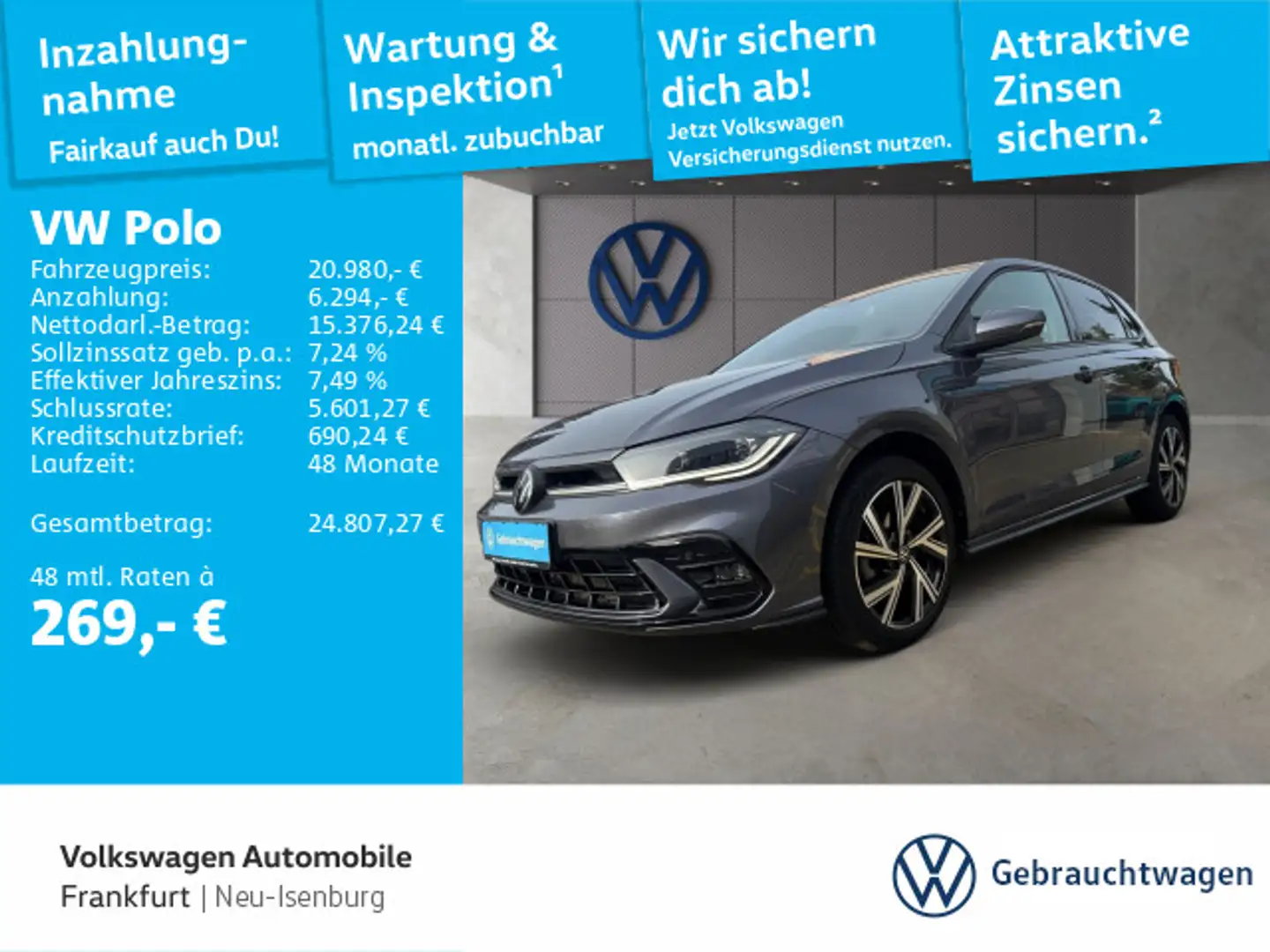 Volkswagen Polo 1.0 TSI R-Line Navi IQ.LIGHT - LED-Matrix-S Grau - 1