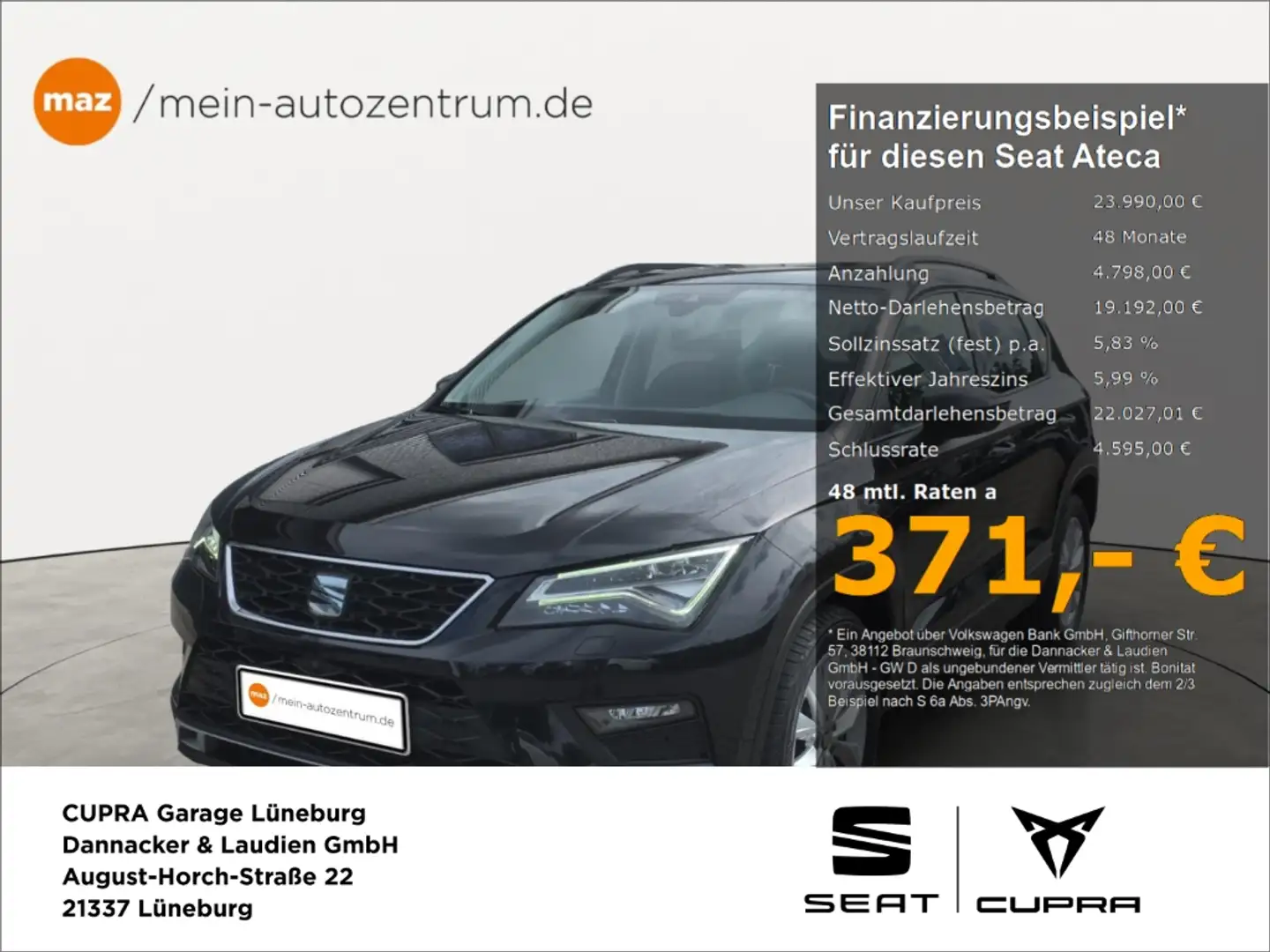 SEAT Ateca 2.0 TDI Style 4Drive Alu LED AHK Pano Beats Navi A Schwarz - 1