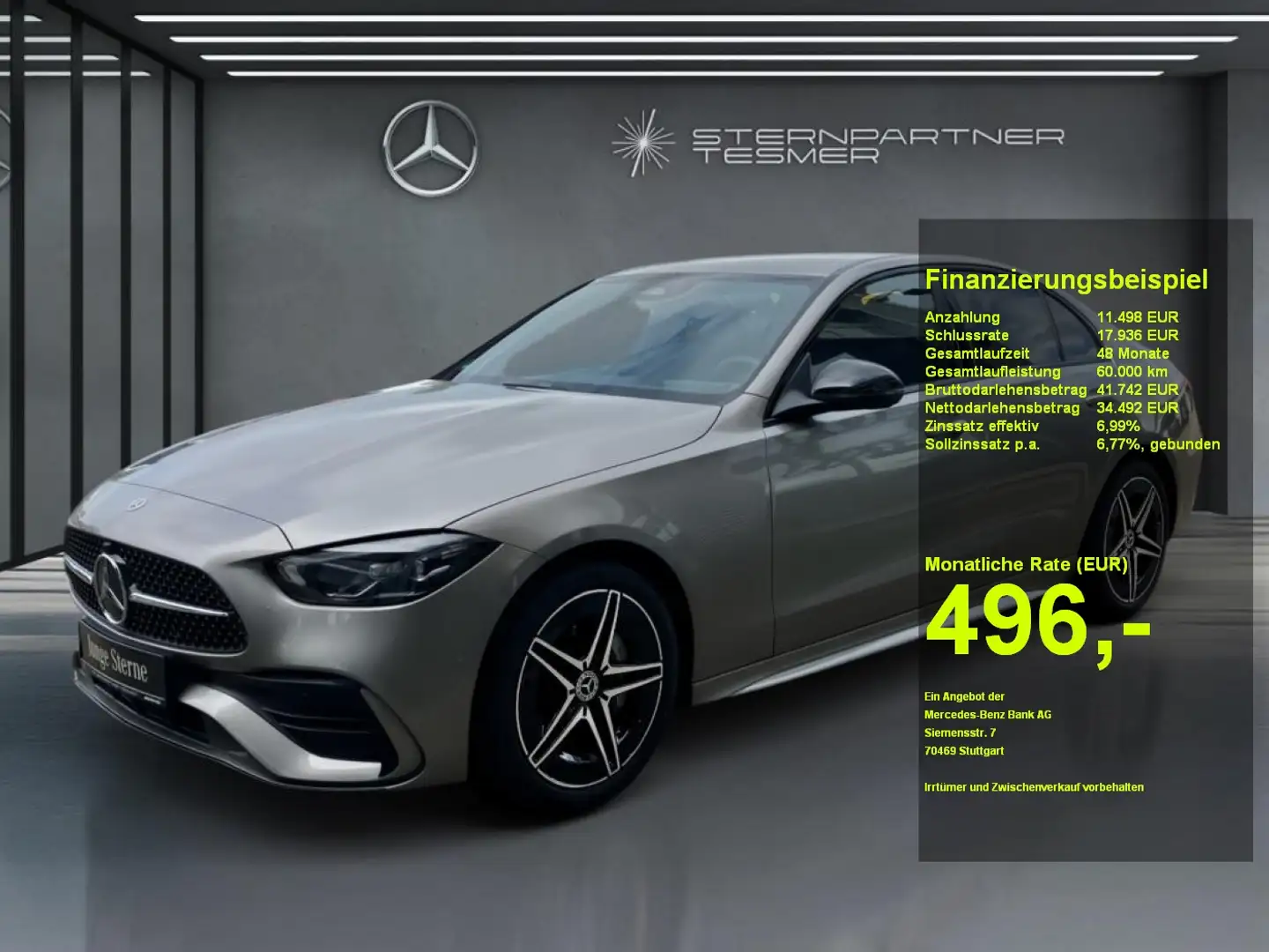 Mercedes-Benz C 200 d AMG Night KAMERA AHK Ambi SHZ LED Memory Silber - 1