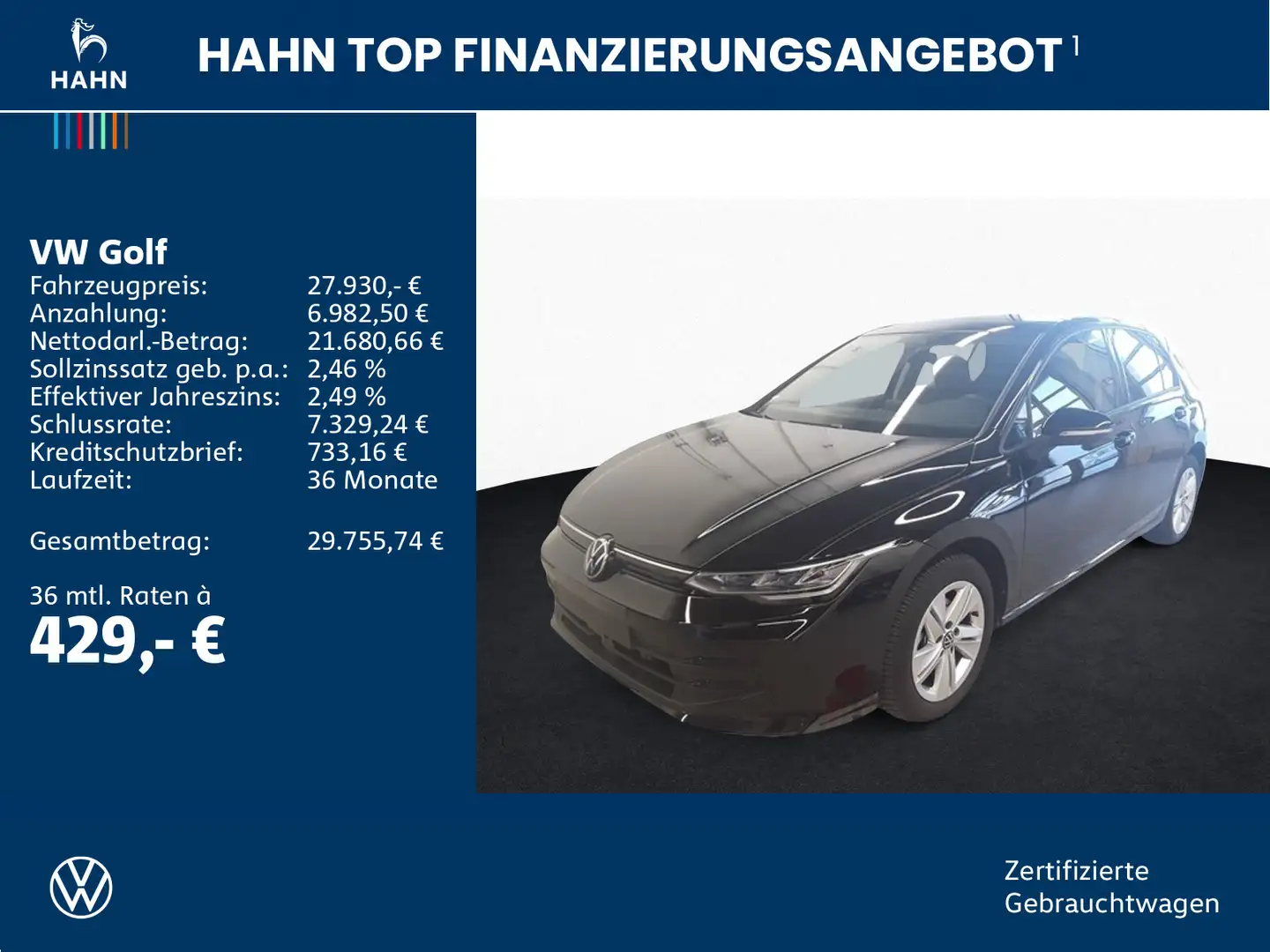 Volkswagen Golf VIII 1.5eTSI DSG Life LED Pano ACC APP SHZ Schwarz - 2