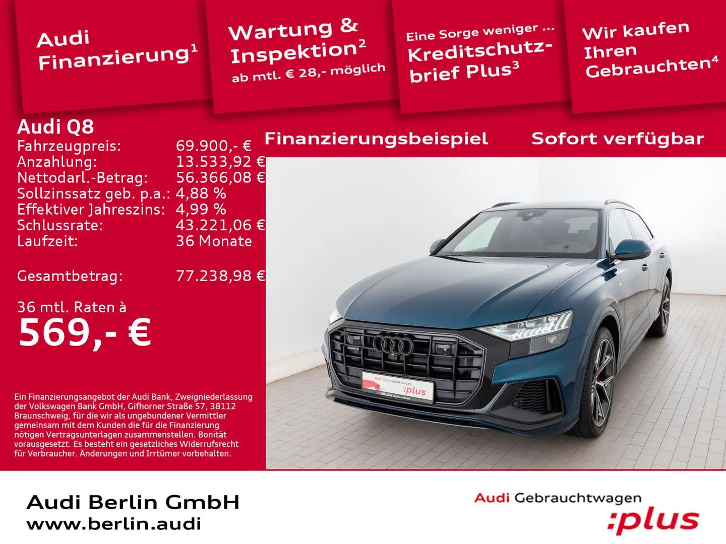 Audi Q8 50 TDI qu.tiptr. AHK STDHZG MATRIX NAVI PANO Albastru - 1