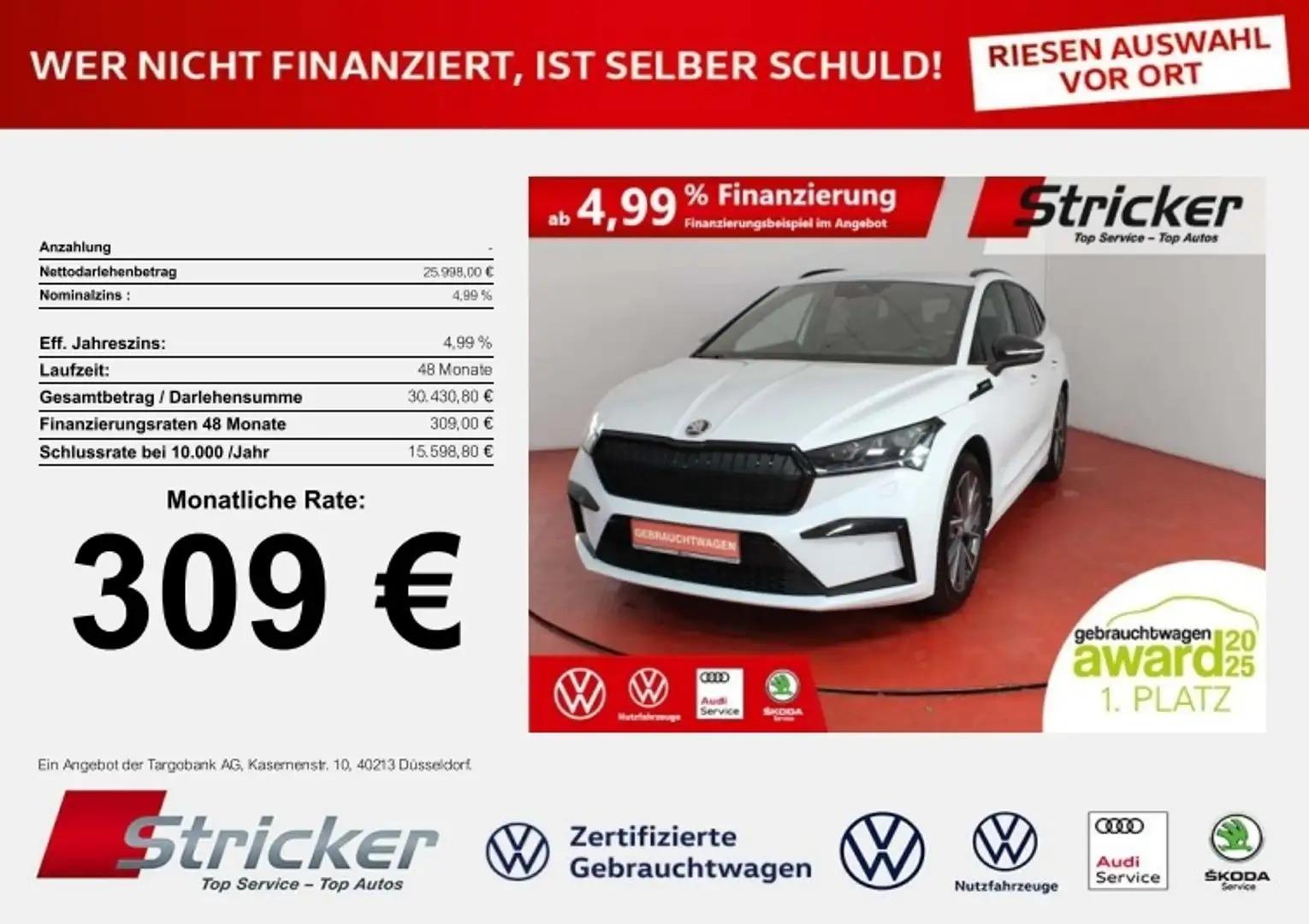 Skoda Enyaq iV60 Sportline 309,-ohne Anzahlung Matrix Kamera Weiß - 1