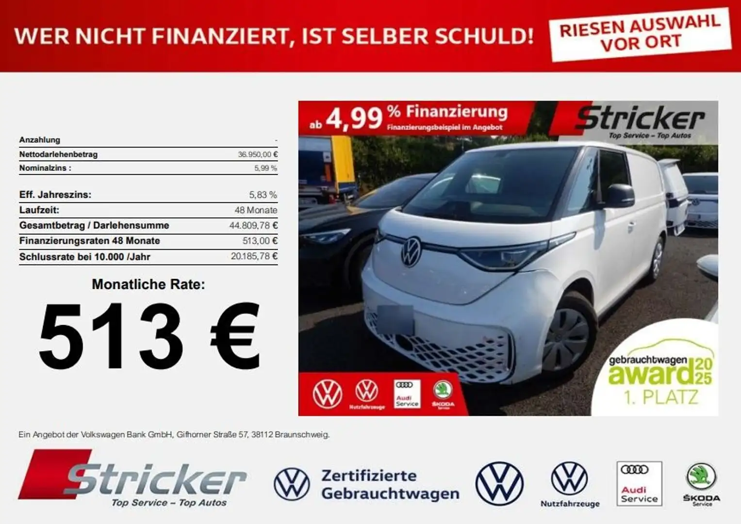 Volkswagen ID.Buzz Cargo 150/77 500,-ohne Anzahlung IQ.Light Blanc - 1