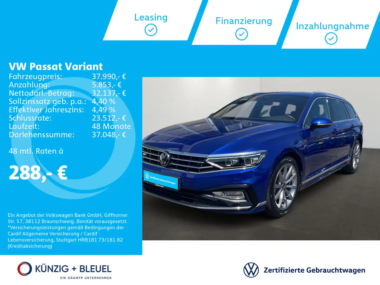 Volkswagen Passat Variant R-Line 2,0 TDI 200PS*DSG*Nav*Lede Bleu - 1