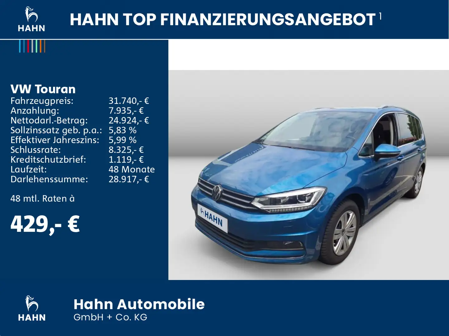 Volkswagen Touran 2.0TDI Highl DSG Cam AHK Navi ACC Climatr Blau - 2