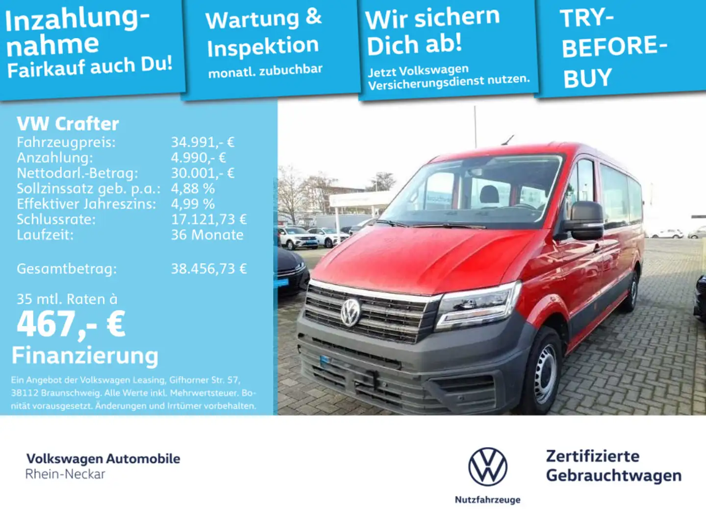 Volkswagen Crafter Kasten 35 TDI Fenster Automatik LED uvm. Rot - 1
