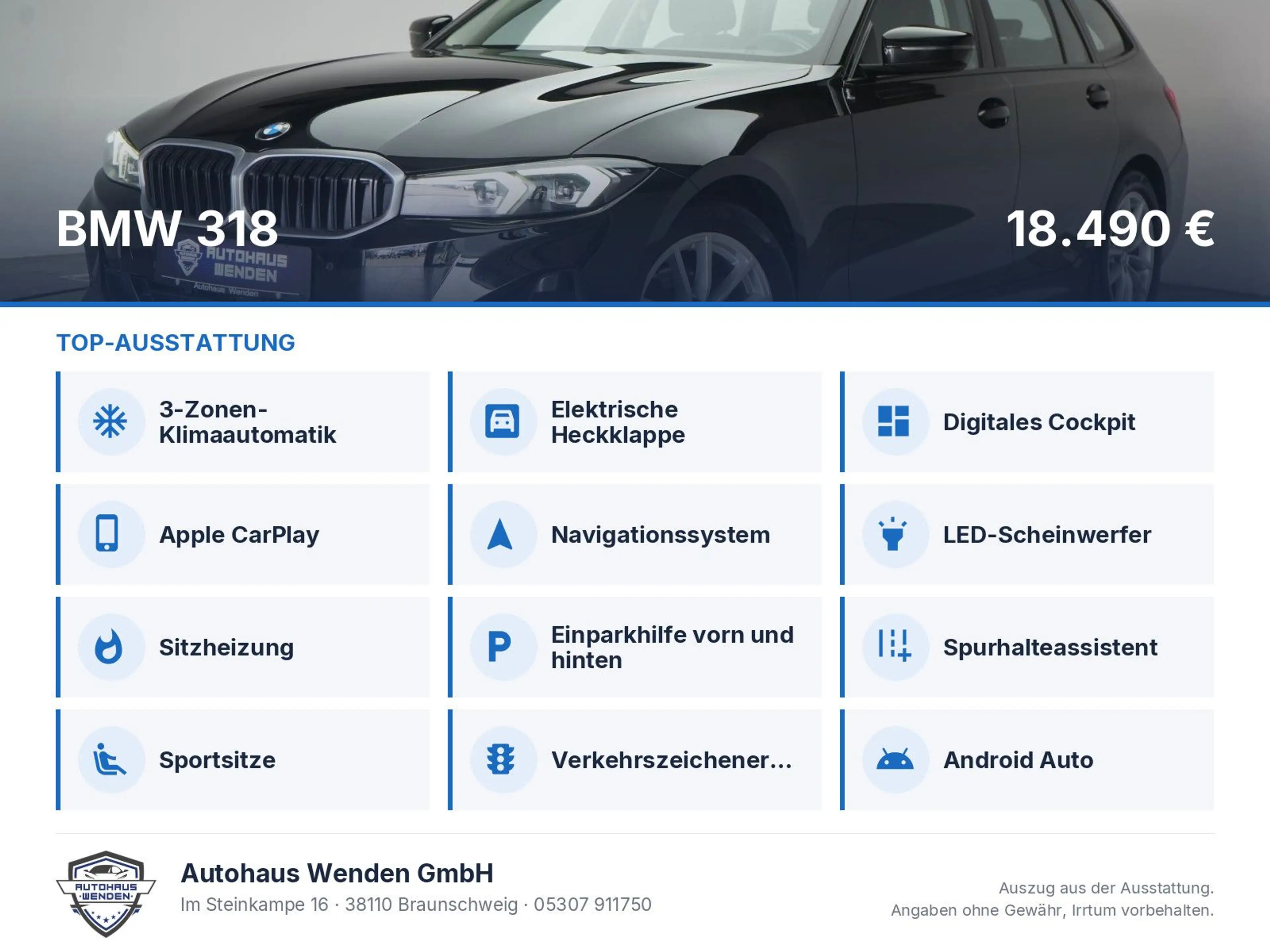 BMW 318 d Touring CarPlay/Temp/Lane/Wide/LED — photo 6