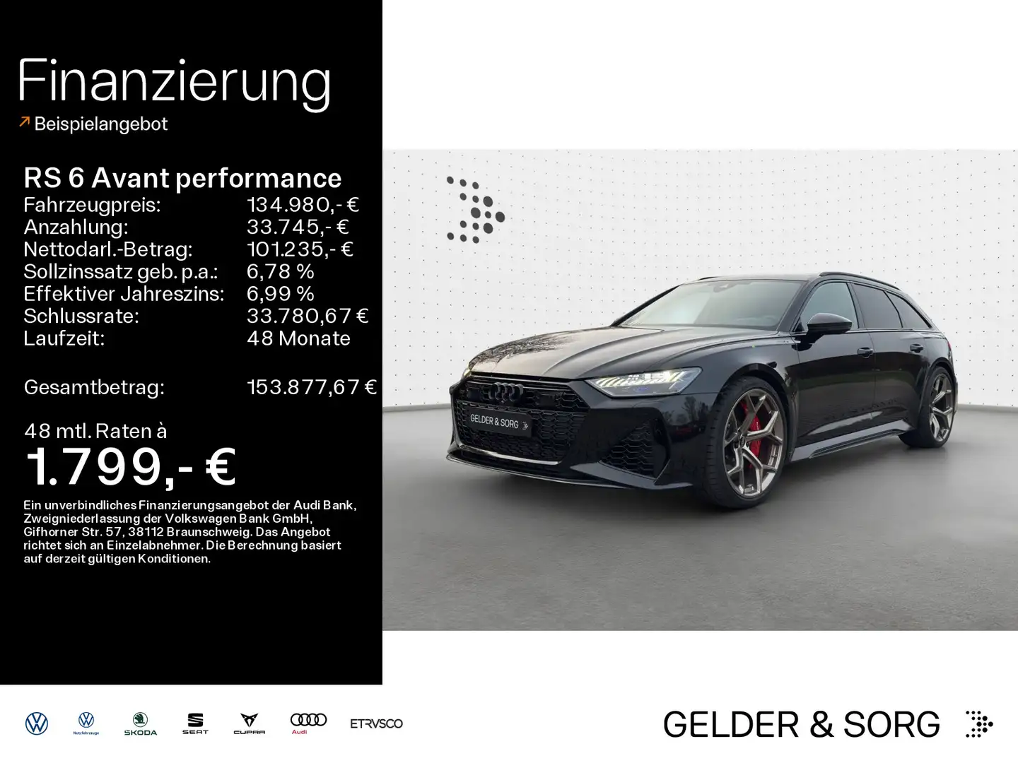 Audi RS6 305km/h*Pano*Keramik*B&O Schwarz - 1