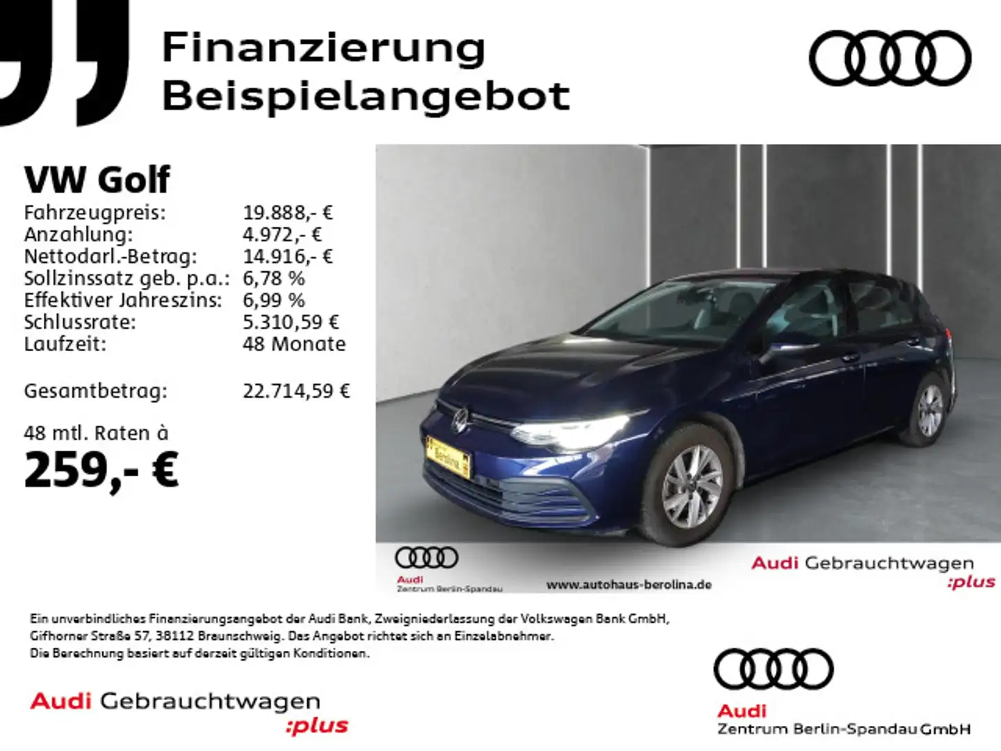 Volkswagen Golf VIII 1.0 eTSI Life DSG *LED*PDC*SHZ*KLIMA* Blau - 1