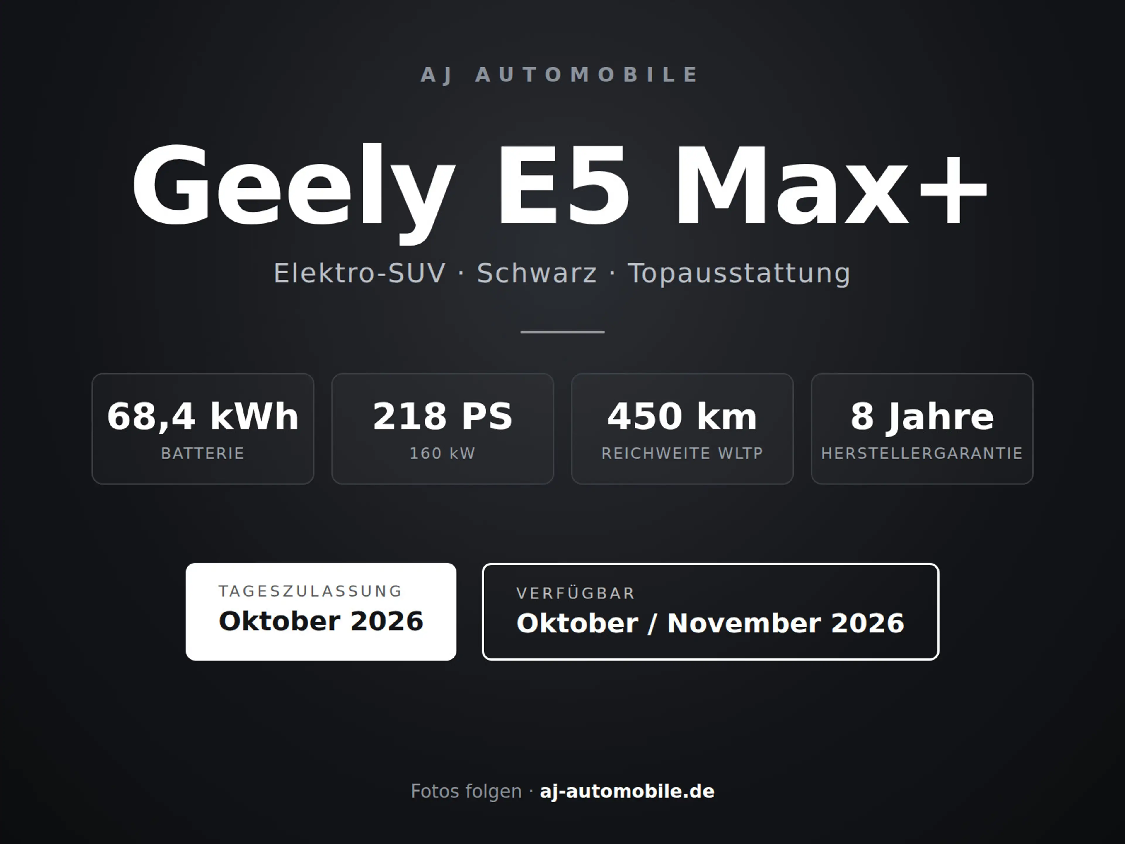 Geely E5 BEV 68kWh Max+ Oktober/November 2026
