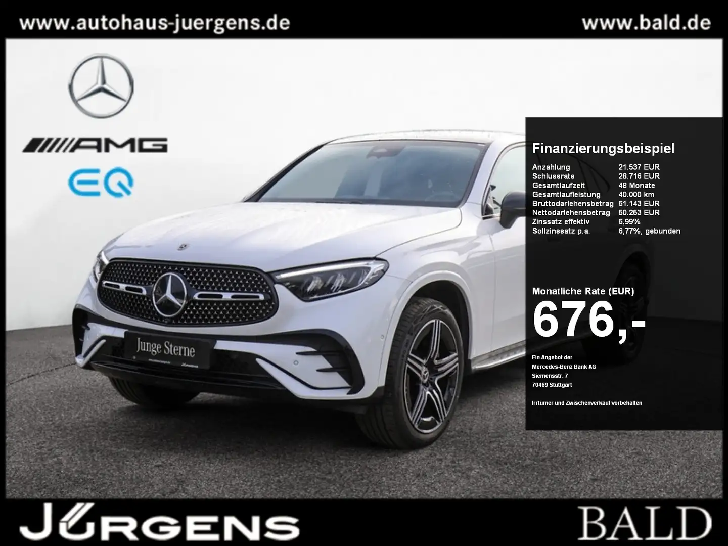Mercedes-Benz GLC 300 de 4M Coupé AMG-Sport/Pano/AHK/Night/20 Weiß - 1
