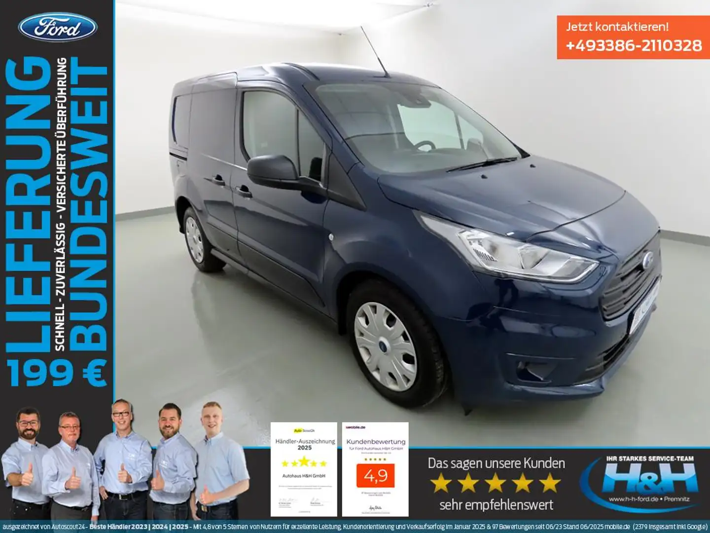 Ford Transit Connect 1.0EcoB 200L1 Trend Kam+Navi+AHK Bleu - 1