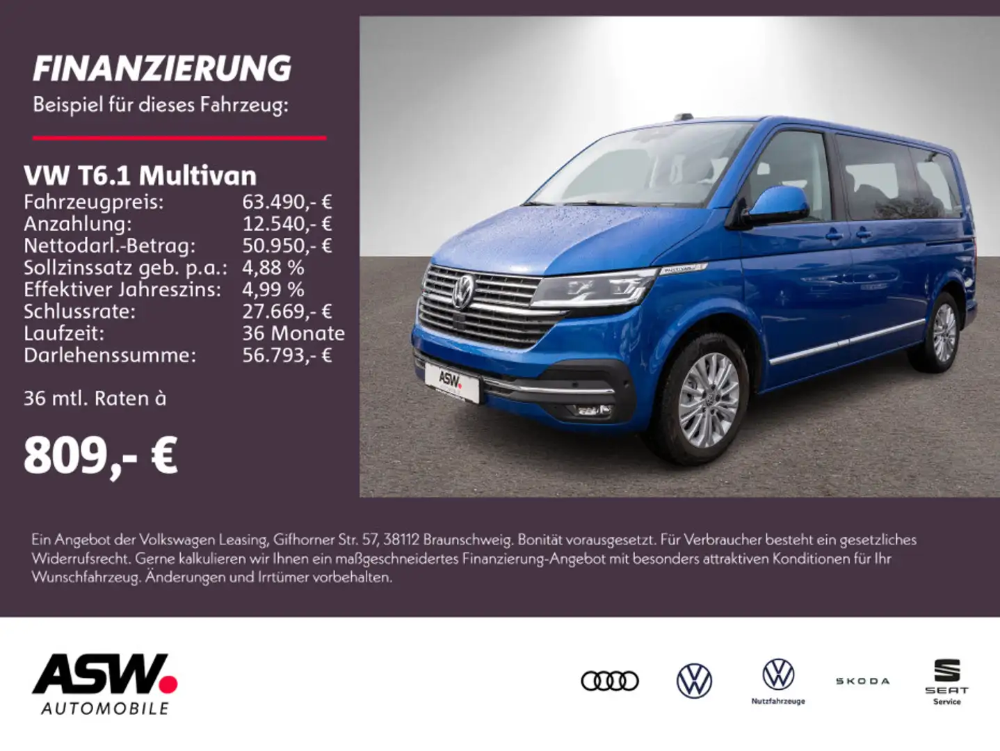 Volkswagen T6.1 Multivan Highline 4M 2.0 TDI DSG LEDER ACC Blau - 1