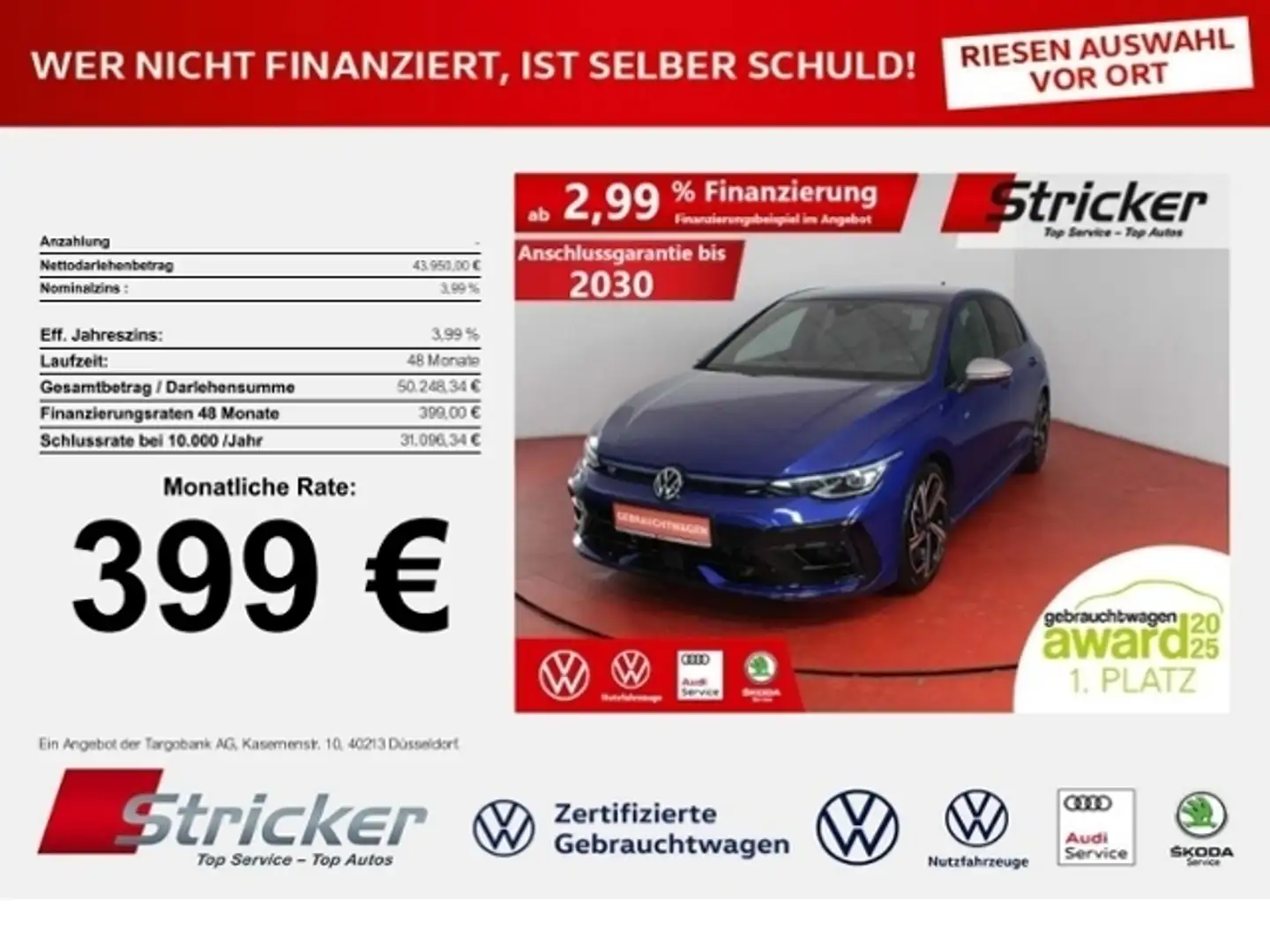 Volkswagen Golf R 2.0TSI DSG 399,-ohne Anzahlung Area View DCC Blau - 1