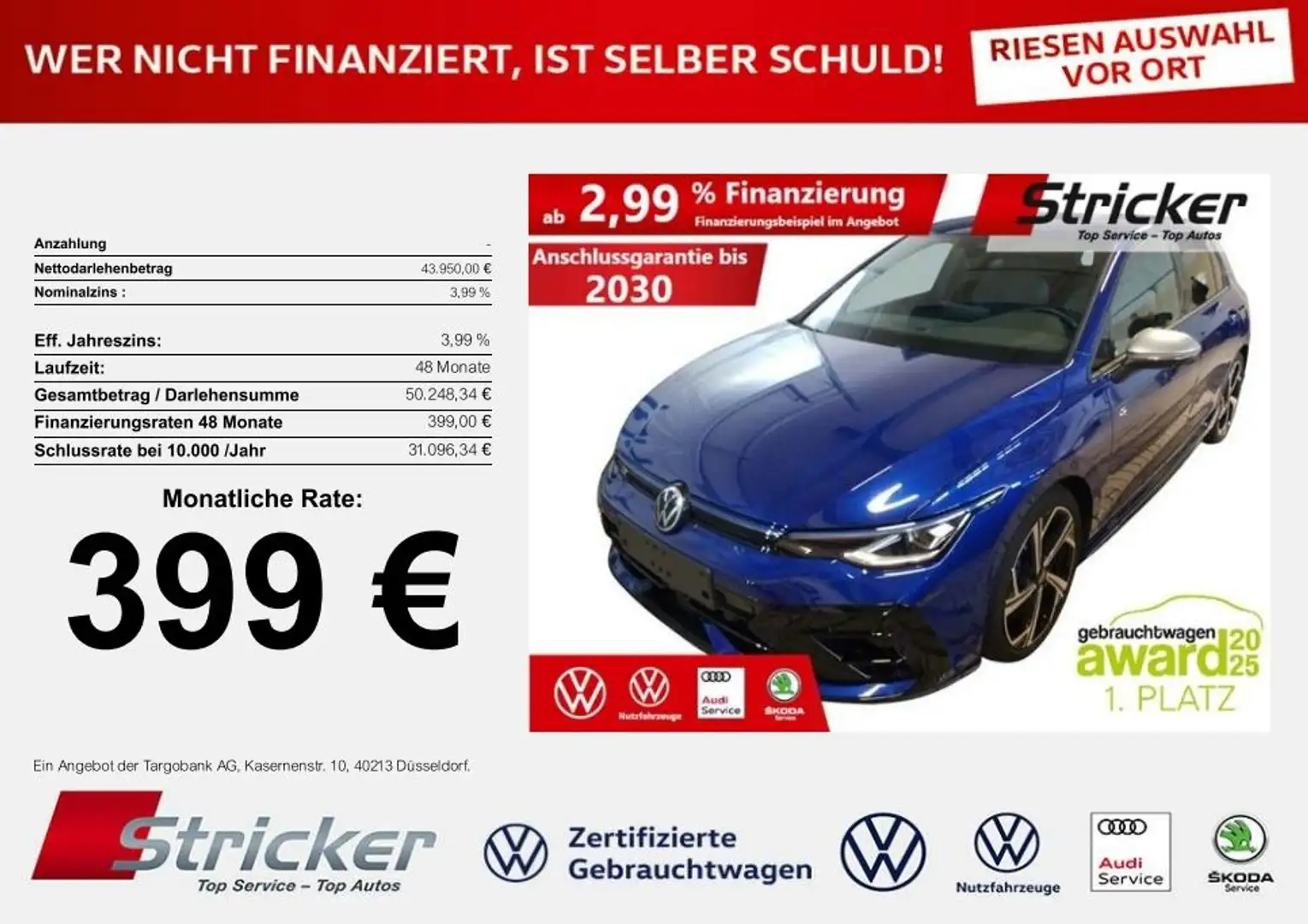 Volkswagen Golf R 2.0TSI DSG 399,-ohne Anzahlung Area View DCC Blau - 1