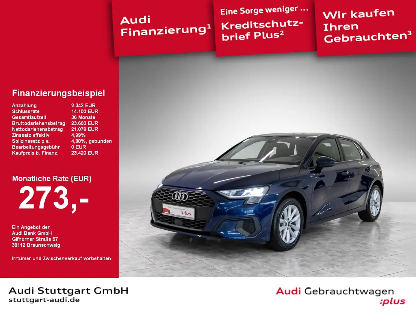 Audi A3 Sportback 30 TFSI LED Pano DAB SHZ PDC+ virtCo Blau - 1