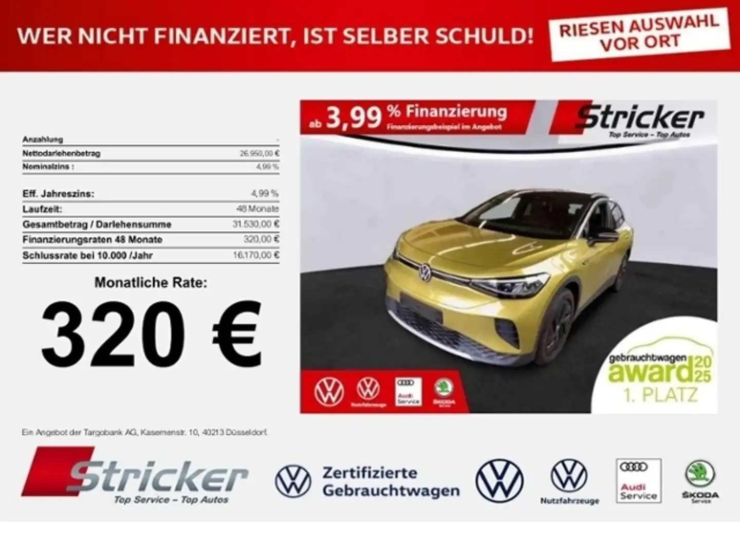 Volkswagen ID.4 1st 150/77 320,-ohne Anzahlung AHK Wärmepumpe Gelb - 1