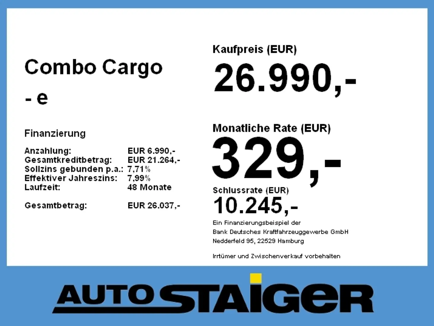 Opel Combo Cargo - e Basis +FLA SpurW PDC Weiß - 2
